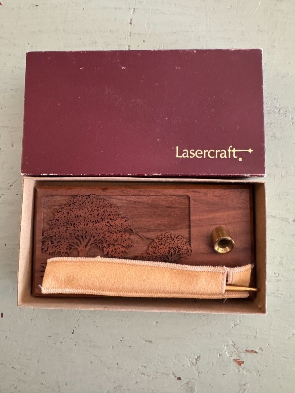 LaserCraft Genuine Walnut Desk Set With Gold Tone Pen and Laser Engraved Design